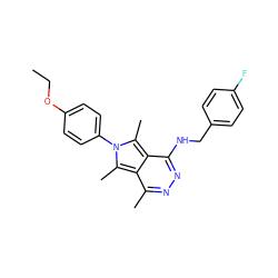 CCOc1ccc(-n2c(C)c3c(C)nnc(NCc4ccc(F)cc4)c3c2C)cc1 ZINC000028569150