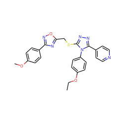 CCOc1ccc(-n2c(SCc3nc(-c4ccc(OC)cc4)no3)nnc2-c2ccncc2)cc1 ZINC000008612117