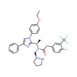 CCOc1ccc(-n2cc(-c3ccccc3)nc2[C@@H](C)N(C[C@@H]2CCCN2)C(=O)Cc2ccc(F)c(C(F)(F)F)c2)cc1 ZINC000029130018