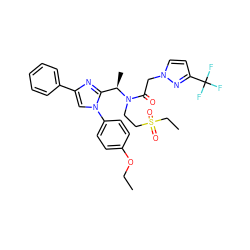 CCOc1ccc(-n2cc(-c3ccccc3)nc2[C@@H](C)N(CCS(=O)(=O)CC)C(=O)Cn2ccc(C(F)(F)F)n2)cc1 ZINC000029129443