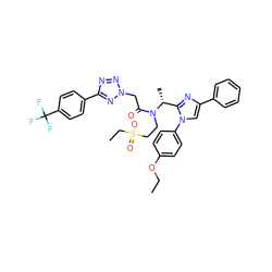 CCOc1ccc(-n2cc(-c3ccccc3)nc2[C@@H](C)N(CCS(=O)(=O)CC)C(=O)Cn2nnc(-c3ccc(C(F)(F)F)cc3)n2)cc1 ZINC000029129542