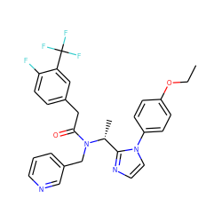 CCOc1ccc(-n2ccnc2[C@@H](C)N(Cc2cccnc2)C(=O)Cc2ccc(F)c(C(F)(F)F)c2)cc1 ZINC000029130146