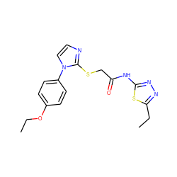 CCOc1ccc(-n2ccnc2SCC(=O)Nc2nnc(CC)s2)cc1 ZINC000002723199