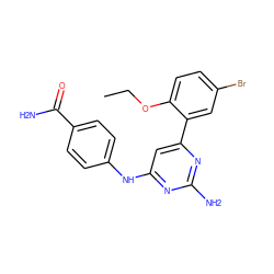 CCOc1ccc(Br)cc1-c1cc(Nc2ccc(C(N)=O)cc2)nc(N)n1 ZINC000026378530