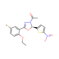 CCOc1ccc(Br)cc1C1=NN(C(C)=O)[C@@H](c2ccc([N+](=O)[O-])s2)O1 ZINC000012473752