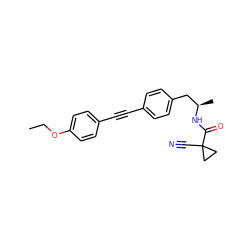 CCOc1ccc(C#Cc2ccc(C[C@@H](C)NC(=O)C3(C#N)CC3)cc2)cc1 ZINC000142350053