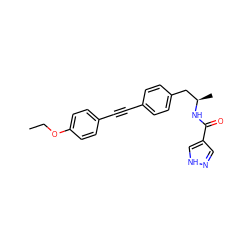 CCOc1ccc(C#Cc2ccc(C[C@@H](C)NC(=O)c3cn[nH]c3)cc2)cc1 ZINC000113411400