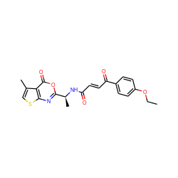 CCOc1ccc(C(=O)/C=C/C(=O)N[C@@H](C)c2nc3scc(C)c3c(=O)o2)cc1 ZINC000006411255