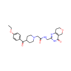 CCOc1ccc(C(=O)C2CCN(CC(=O)NCc3nc4c(c(=O)[nH]3)COCC4)CC2)cc1 ZINC000208788976