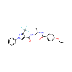 CCOc1ccc(C(=O)N[C@@H](C)CNC(=O)c2cn(-c3ccccc3)nc2C(F)(F)F)cc1 ZINC000049071738