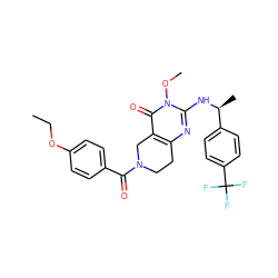 CCOc1ccc(C(=O)N2CCc3nc(N[C@@H](C)c4ccc(C(F)(F)F)cc4)n(OC)c(=O)c3C2)cc1 ZINC000113827629