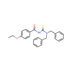 CCOc1ccc(C(=O)NC(=S)N(Cc2ccccc2)Cc2ccccc2)cc1 ZINC000001049935