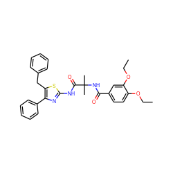 CCOc1ccc(C(=O)NC(C)(C)C(=O)Nc2nc(-c3ccccc3)c(Cc3ccccc3)s2)cc1OCC ZINC000068198238