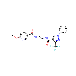 CCOc1ccc(C(=O)NCCNC(=O)c2cn(-c3ccccc3)nc2C(F)(F)F)cn1 ZINC000049066685