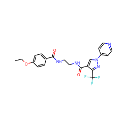 CCOc1ccc(C(=O)NCCNC(=O)c2cn(-c3ccncc3)nc2C(F)(F)F)cc1 ZINC000049066968