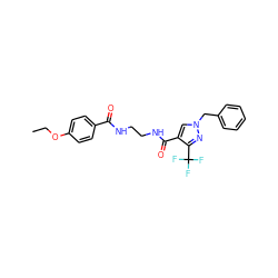 CCOc1ccc(C(=O)NCCNC(=O)c2cn(Cc3ccccc3)nc2C(F)(F)F)cc1 ZINC000049069964