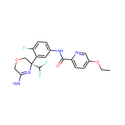 CCOc1ccc(C(=O)Nc2ccc(F)c([C@]3(C(F)F)COCC(N)=N3)c2)nc1 ZINC000113659505