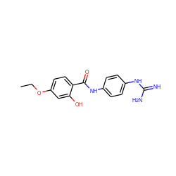 CCOc1ccc(C(=O)Nc2ccc(NC(=N)N)cc2)c(O)c1 ZINC000013444455