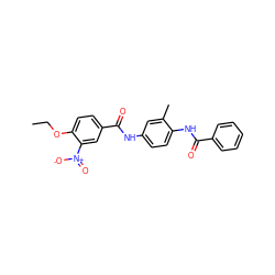 CCOc1ccc(C(=O)Nc2ccc(NC(=O)c3ccccc3)c(C)c2)cc1[N+](=O)[O-] ZINC000000830106