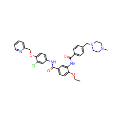 CCOc1ccc(C(=O)Nc2ccc(OCc3ccccn3)c(Cl)c2)cc1NC(=O)c1ccc(CN2CCN(C)CC2)cc1 ZINC000096928316