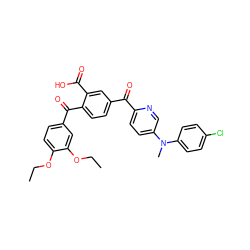 CCOc1ccc(C(=O)c2ccc(C(=O)c3ccc(N(C)c4ccc(Cl)cc4)cn3)cc2C(=O)O)cc1OCC ZINC000164821536