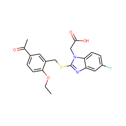 CCOc1ccc(C(C)=O)cc1CSc1nc2cc(F)ccc2n1CC(=O)O ZINC000084668858