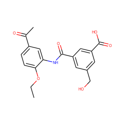 CCOc1ccc(C(C)=O)cc1NC(=O)c1cc(CO)cc(C(=O)O)c1 ZINC000653699286