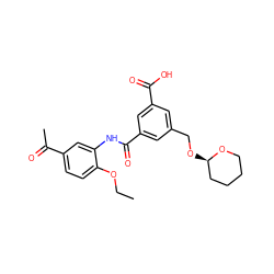 CCOc1ccc(C(C)=O)cc1NC(=O)c1cc(CO[C@@H]2CCCCO2)cc(C(=O)O)c1 ZINC000653699253