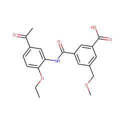 CCOc1ccc(C(C)=O)cc1NC(=O)c1cc(COC)cc(C(=O)O)c1 ZINC000653699203