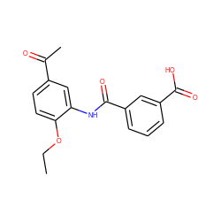 CCOc1ccc(C(C)=O)cc1NC(=O)c1cccc(C(=O)O)c1 ZINC000263620456