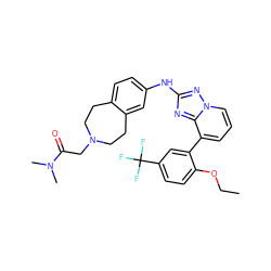 CCOc1ccc(C(F)(F)F)cc1-c1cccn2nc(Nc3ccc4c(c3)CCN(CC(=O)N(C)C)CC4)nc12 ZINC000096169824