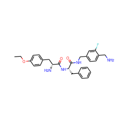 CCOc1ccc(C[C@@H](N)C(=O)N[C@@H](Cc2ccccc2)C(=O)NCc2ccc(CN)c(F)c2)cc1 ZINC000206312074