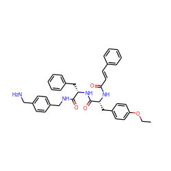 CCOc1ccc(C[C@@H](NC(=O)/C=C/c2ccccc2)C(=O)N[C@@H](Cc2ccccc2)C(=O)NCc2ccc(CN)cc2)cc1 ZINC000220571440