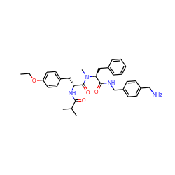 CCOc1ccc(C[C@@H](NC(=O)C(C)C)C(=O)N(C)[C@@H](Cc2ccccc2)C(=O)NCc2ccc(CN)cc2)cc1 ZINC000206327264