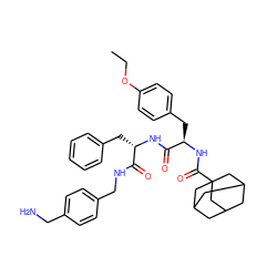 CCOc1ccc(C[C@@H](NC(=O)C23CC4CC(CC(C4)C2)C3)C(=O)N[C@@H](Cc2ccccc2)C(=O)NCc2ccc(CN)cc2)cc1 ZINC001772602324