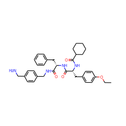 CCOc1ccc(C[C@@H](NC(=O)C2CCCCC2)C(=O)N[C@@H](Cc2ccccc2)C(=O)NCc2ccc(CN)cc2)cc1 ZINC000206140037