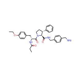 CCOc1ccc(C[C@@H](NC(=O)CC)C(=O)N2CC[C@H](c3ccccc3)[C@H]2C(=O)NCc2ccc(CN)cc2)cc1 ZINC000206411697