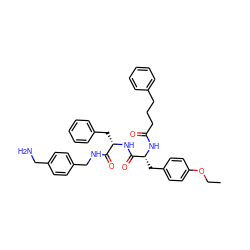 CCOc1ccc(C[C@@H](NC(=O)CCCc2ccccc2)C(=O)N[C@@H](Cc2ccccc2)C(=O)NCc2ccc(CN)cc2)cc1 ZINC000206319481