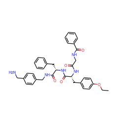 CCOc1ccc(C[C@@H](NC(=O)CNC(=O)c2ccccc2)C(=O)N[C@@H](Cc2ccccc2)C(=O)NCc2ccc(CN)cc2)cc1 ZINC000206334143