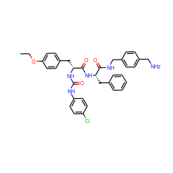 CCOc1ccc(C[C@@H](NC(=O)Nc2ccc(Cl)cc2)C(=O)N[C@@H](Cc2ccccc2)C(=O)NCc2ccc(CN)cc2)cc1 ZINC000206317241