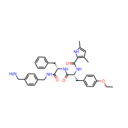 CCOc1ccc(C[C@@H](NC(=O)c2[nH]c(C)cc2C)C(=O)N[C@@H](Cc2ccccc2)C(=O)NCc2ccc(CN)cc2)cc1 ZINC000206139714