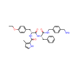 CCOc1ccc(C[C@@H](NC(=O)c2[nH]ccc2C)C(=O)N[C@@H](Cc2ccccc2)C(=O)NCc2ccc(CN)cc2)cc1 ZINC000206143083