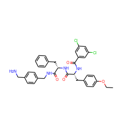 CCOc1ccc(C[C@@H](NC(=O)c2cc(Cl)cc(Cl)c2)C(=O)N[C@@H](Cc2ccccc2)C(=O)NCc2ccc(CN)cc2)cc1 ZINC000223899854