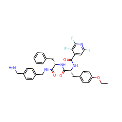 CCOc1ccc(C[C@@H](NC(=O)c2cc(F)nc(F)c2F)C(=O)N[C@@H](Cc2ccccc2)C(=O)NCc2ccc(CN)cc2)cc1 ZINC000206314844