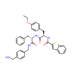 CCOc1ccc(C[C@@H](NC(=O)c2cc3ccccc3s2)C(=O)N[C@@H](Cc2ccccc2)C(=O)NCc2ccc(CN)cc2)cc1 ZINC000206324014