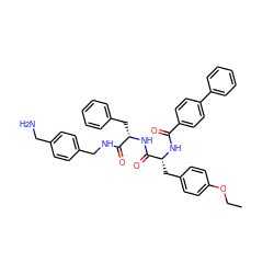 CCOc1ccc(C[C@@H](NC(=O)c2ccc(-c3ccccc3)cc2)C(=O)N[C@@H](Cc2ccccc2)C(=O)NCc2ccc(CN)cc2)cc1 ZINC001772647720