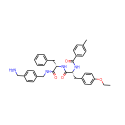 CCOc1ccc(C[C@@H](NC(=O)c2ccc(C)cc2)C(=O)N[C@@H](Cc2ccccc2)C(=O)NCc2ccc(CN)cc2)cc1 ZINC000206327214