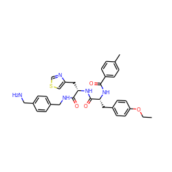 CCOc1ccc(C[C@@H](NC(=O)c2ccc(C)cc2)C(=O)N[C@@H](Cc2cscn2)C(=O)NCc2ccc(CN)cc2)cc1 ZINC000206149747