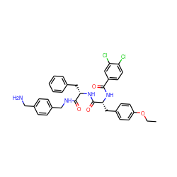 CCOc1ccc(C[C@@H](NC(=O)c2ccc(Cl)c(Cl)c2)C(=O)N[C@@H](Cc2ccccc2)C(=O)NCc2ccc(CN)cc2)cc1 ZINC000206312028