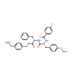 CCOc1ccc(C[C@@H](NC(=O)c2ccc(Cl)cc2)C(=O)N[C@@H](Cc2ccccc2)C(=O)NCc2ccc(CN)cc2)cc1 ZINC000206300450